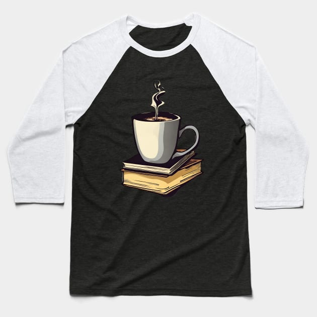 Coffee Cup and Books Baseball T-Shirt by FarmOfCuties